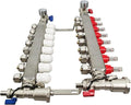 8 Branch PEX Radiant Floor Heating Manifold Set Floor Heating Water Distributor 1/2" Pipe Adapter 304 Stainless Steel and Brass, for Heating Systems