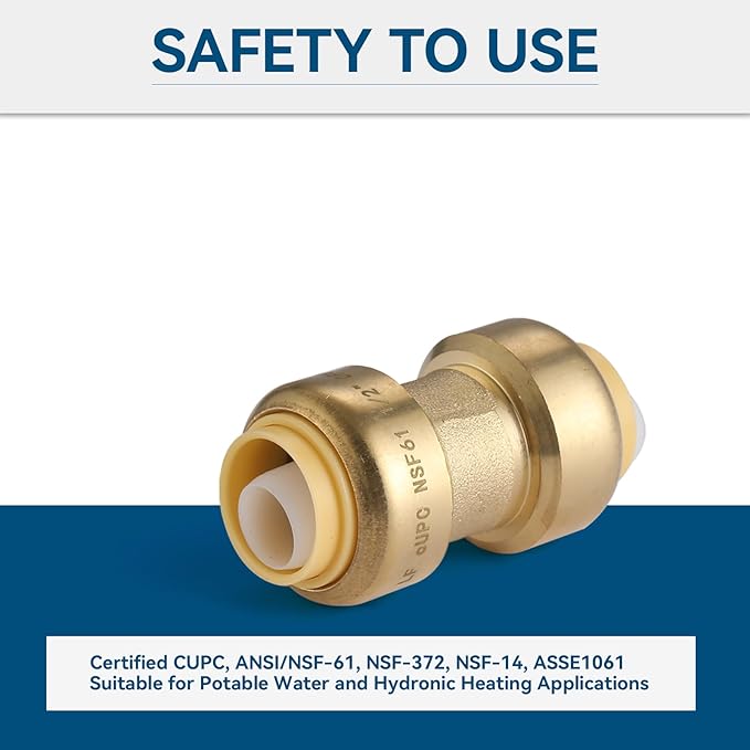 6 Pack 3/4 Inch Pushfit Straight Coupling, PEX Brass Push-fit Coupling with Disconnect Clip, Push-to-Connect Plumbing Fittings for PEX, Copper, CPVC