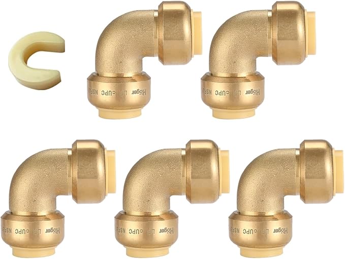 3/4" 90-Degree Pushfit Elbow,5 Pack Push-fit Elbows with 1 Pack Disconnect Clip, Push-to-Connect Plumbing Fittings for PEX, Copper, CPVC