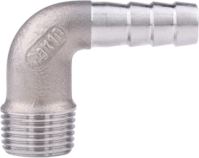 DERNORD 3/8" Hose Barb x 3/8" Male NPT Stainless Steel 90 Degree Elbow- Home Brew Pipe Fitting