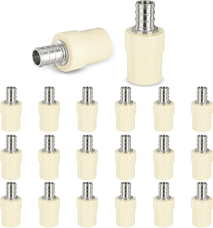 20-Pack HeSun 1/2-Inch CPVC Transition Coupling, 1/2" PEX x 1/2" CPVC Brass Crimp Pex Fittings, ASTM F1807(PEX1807340-20)