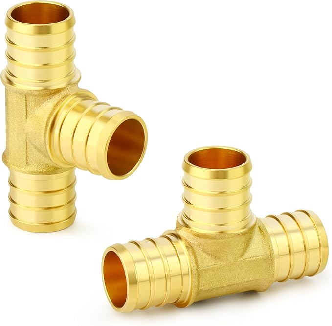GASHER 2Pcs No Lead Brass 3/4" Pex Tee Fittings, 3/4 Inch Pex Fittings for Pex Tubing