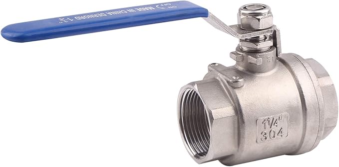 DERNORD Full Port Ball Valve Stainless Steel 304 Heavy Duty for Water, Oil, and Gas with Blue Locking Handles (1-1/4" NPT)