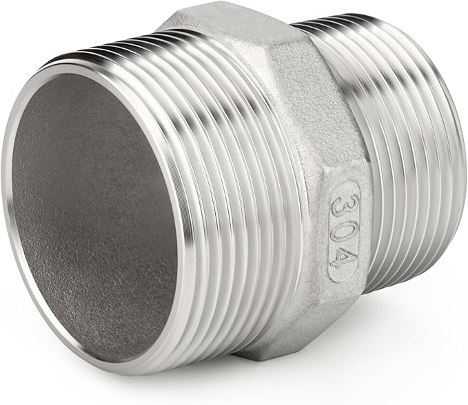 TAISHER 2PCS Cast 304 Stainless Steel Hex Nipple, Reducer Pipe Fitting 1-1/4" NPT Male x 1" NPT Male