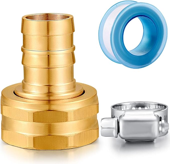 Solid Brass Garden Hose Repair kit Connector with Clamps 5/8" Barb x 3/4" Female,Fit for Garden Hose Fitting,Male and Female Hose Fittings