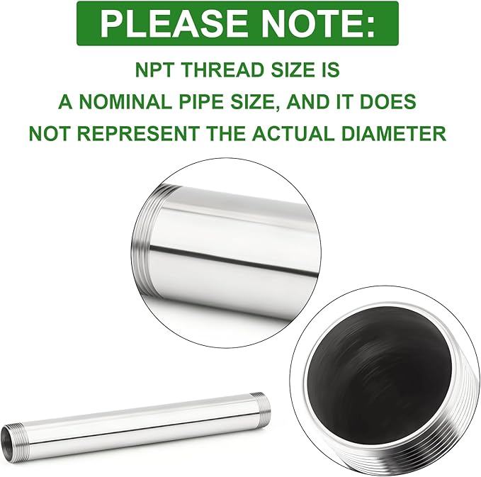 TAISHER 1PCS Stainless Steel Pipe Fittings, 1-1/4" NPT Male x 1-1/4" NPT Male Threaded, 10" Length Nipple Cast Pipe