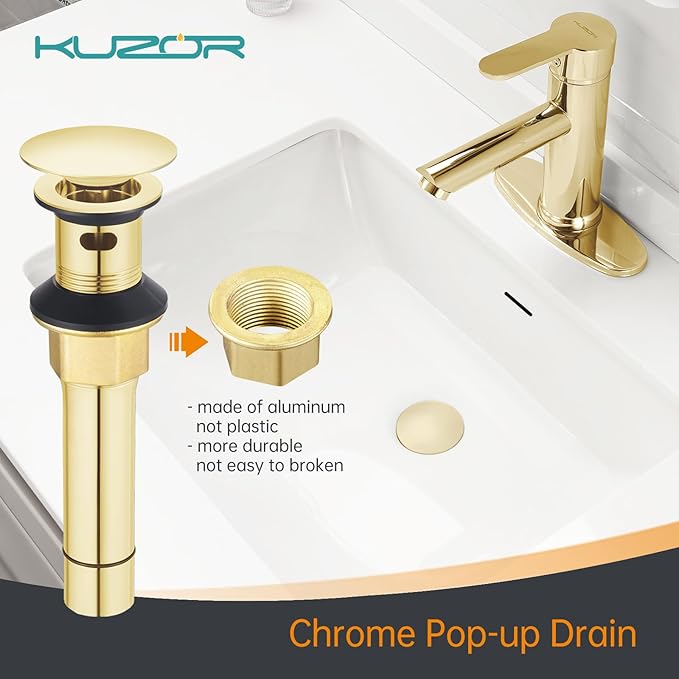 2-Pack Pop Up Bathroom Sink Drain with Overflow - Fits 1-5/8" to 2" Holes, Glod 304 Stainless Steel for Vanity/Vessel Sink