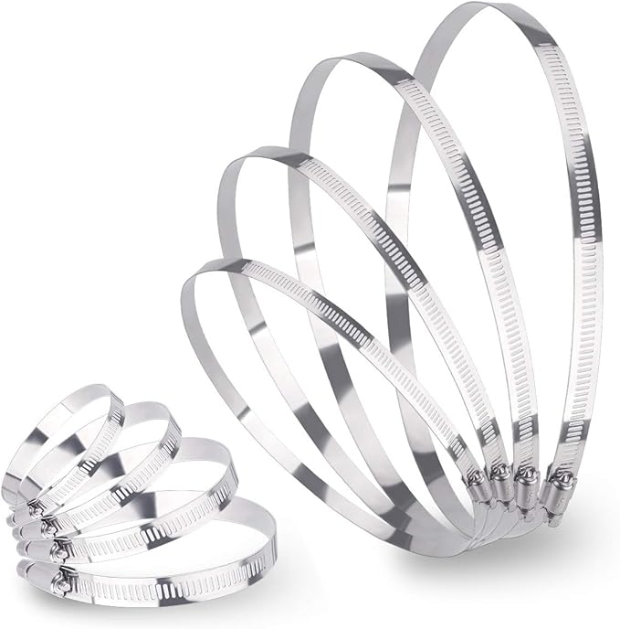 LOKMAN 5 Pack 10 Inch Stainless Steel Hose Clamps Large Worm Gear Duct Clamps Adjustable from 9-10 inch/ 235-254mm Fuel Line Hose Band Pipe Clamp for Dryer Vent Hose