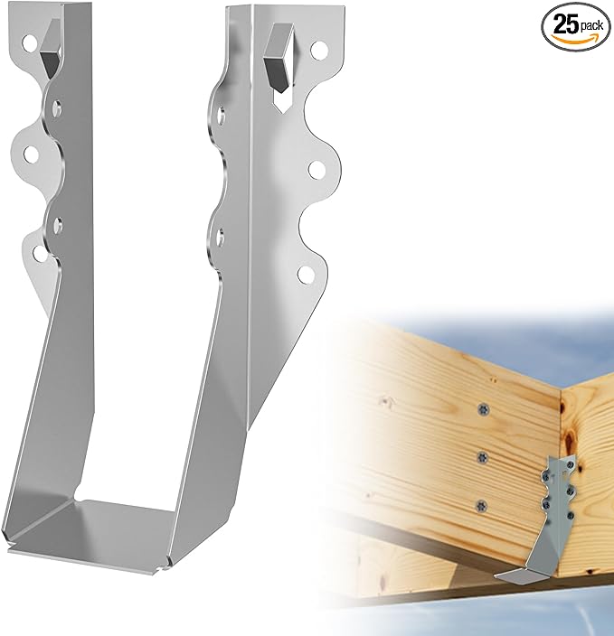 25 pcs 2x6 Joist Hanger,LU26 20 Gauge Double Shear Face Mount Joist Hanger,Hurricane Ties for Rafters Tie Brackets Great for Floor Deck and Ceiling Joists