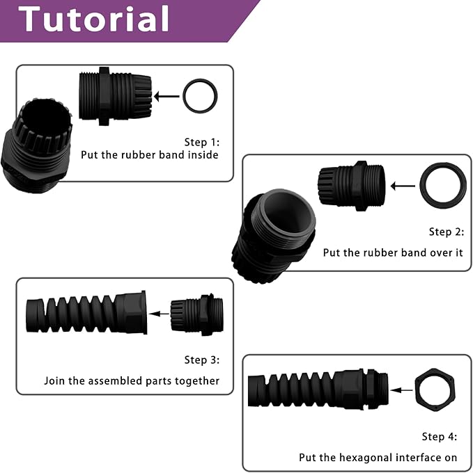 Swpeet 22Pcs 6 Sizes 3mm-18mm Waterproof Cable Gland Conduit Fittings with Gasket, Flex Spiral Strain Relief Black Nylon Pigtail Cord Joint Cord Connector Adjustable Locknut for Cable Wire
