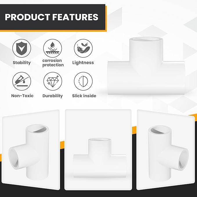 2" Tee 3-Way Pipe Fittings, 4 Pcs Heavy Duty Right Angle Connector (Socket x Socket), Schedule 40 Coupling Adapter