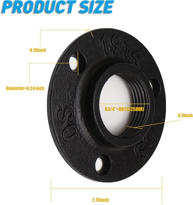 1" Antirust Black Floor Flange, Malleable iron Pipe Fittings for Industrial vintage style, Flanges with Threaded Hole for DIY Project/Furniture/Shelving Decoration (4, 1")