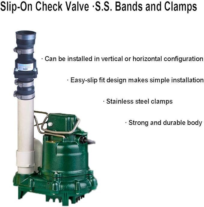 Hydro Master Plastic Sump Pump Check Valve with Stainless Steel Clamps for 1-1/2 inch or 1-1/4 inch