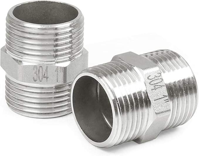 2Pcs 1" Male Hex Nipple Pipe Fittings, 304 Stainless Steel Threaded Adapter Fittings, 1 Inch Equal Nipples Connectors, Male Straight Threaded Pipe Fitting