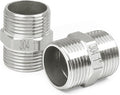 2Pcs 1" Male Hex Nipple Pipe Fittings, 304 Stainless Steel Threaded Adapter Fittings, 1 Inch Equal Nipples Connectors, Male Straight Threaded Pipe Fitting