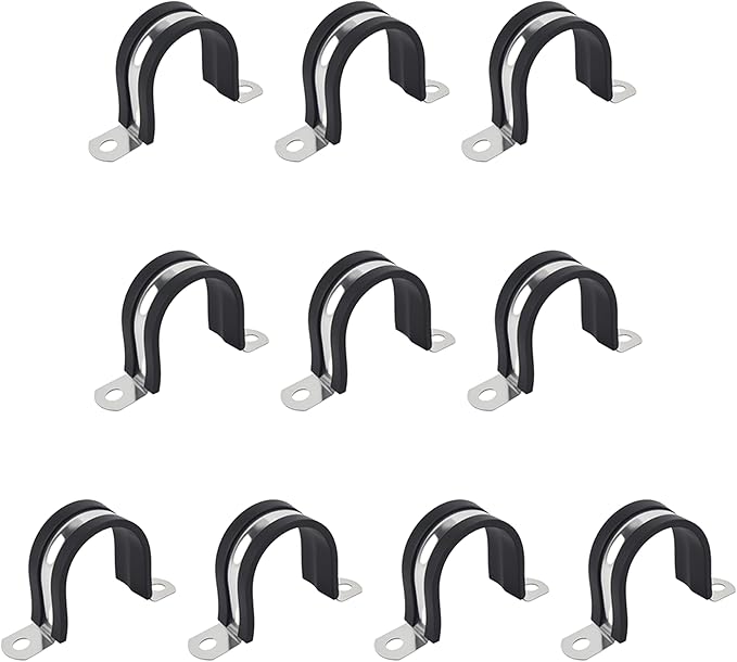 3/4 Inch 10 PCS 2 Holes Rubber Cushioned U Bracket Clamp, Reinforced Rigid Pipe Strap, Stainless Steel Conduit Straps Cable Clamp (20 mm) by Tavonuxt