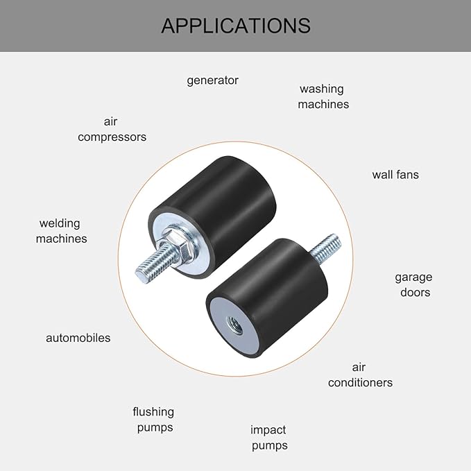 uxcell 6pcs M6x18mm Rubber Isolator Mounts with Studs 25x30mm Male Female Vibration Shock Absorber Zinc Plated Cylindrical Thread Mounts Anti Vibration Isolators with 6pcs M6 Lock Nuts