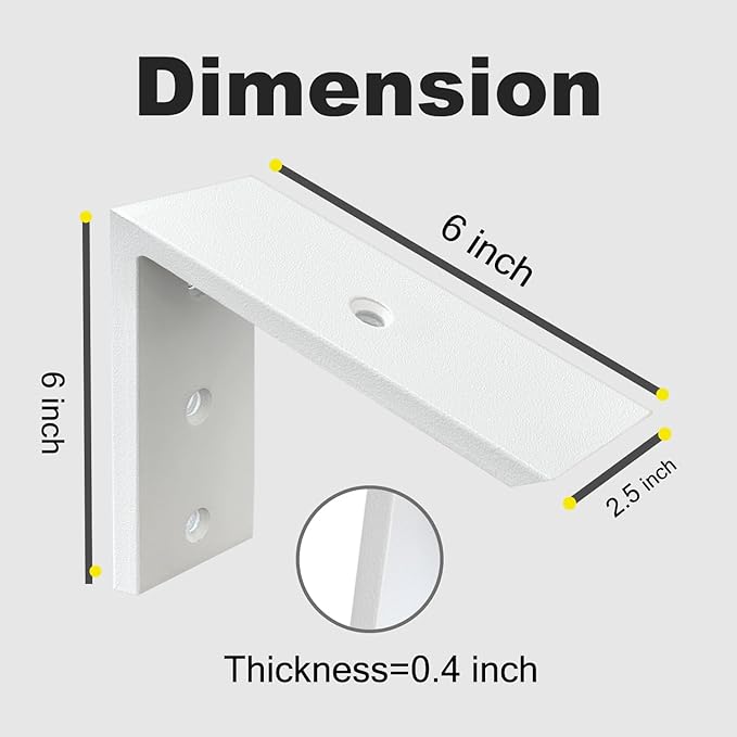 WINKER Countertop Support Bracket 3 Pack Heavy Duty 3/8" Thick Hidden L Shelf Bracket 8" x 6" x 2.5" Metal Corbels for Quartz/Granite/Wood/Concrete/Laminate Countertops, White