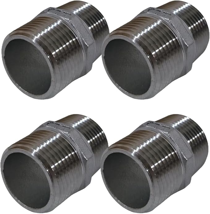 4Pcs 3/4'' Hex Nipple 3/4"NPT Male x 3/4" NPT Male Threaded Stainless Steel 304 Threaded Nipple Pipe Fittings for Brew Kit Home Piping