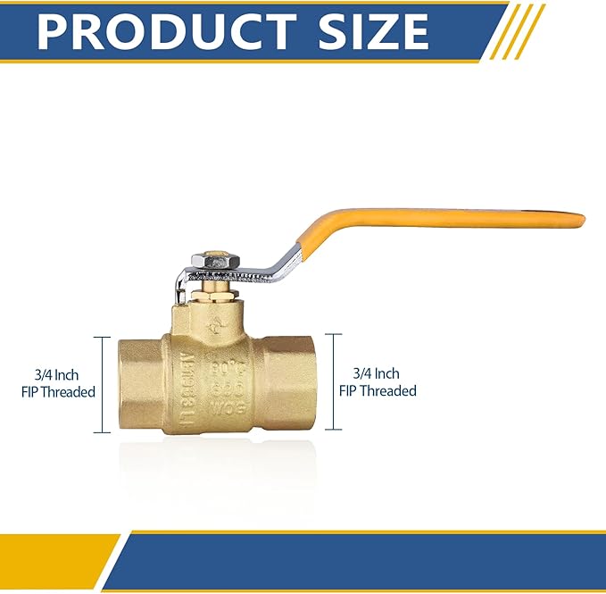 3/4" Heavy Duty Full Port Brass Ball Valve,600 WOG FNPT FIP Threaded Valve for Compressed Air, Water, Plumbing or Oil(10 Pack,Yellow Handle)(VALVE228-10Pack)