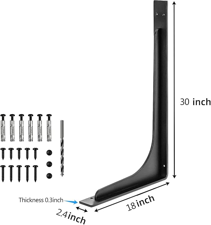 Shelf Support Bracket Heavy Duty, L Shelf Brackets ,max Load 300lbs, , Metal Brackets for Shelves, Counter Bracket ,Corner Brace,Pack of 2. ( (Supporting Bar) 30 "x 18.5 ")