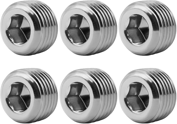 JoyTube 1/4" NPT Pipe Plug Male Thread Stainless Steel Fitting Countersunk Internal Hex Head(Pack of 6)