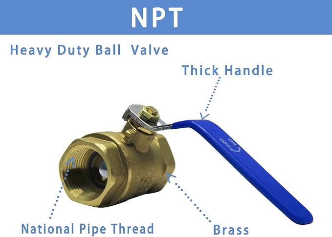3/4 ball valve NPT Female Threaded Brass Ball Valve 3/4" Brass Body Ball Valve, 600 WOG Full Port Ball Valves US Standard Heavy-Duty water shut off valve- 3/4 inch (1-Pack)