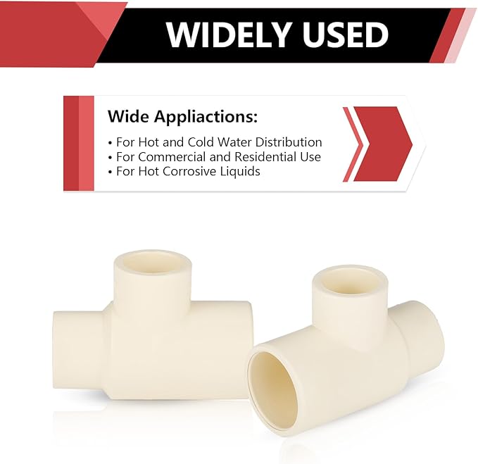 100-PACK EFIELD CPVC Tee Fittings,3/4"x1/2"x1/2" CPVC-CTS Slip Reducing Tee,(CPVC023-10-100PCS)