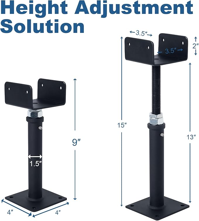 2 Pack U-Shaped Floor Jack, Heavy Duty Adjustable Steel Telepost with U-Head for 4x2, 4x4, 4x6 Joists, 9-13 Inch Adjustment Range, Screw Jack Post for Beam Support & Leveling