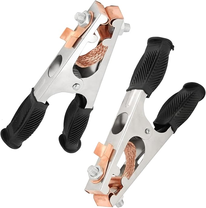 Welding Ground Clamp, 500A Electroplated Welders Grounds Clamps, Copper Braided Wire Welding Grounds Clip with Rubber Grip Ground Clamp for Welder Machine 7.9x3.5x1.2in(US)