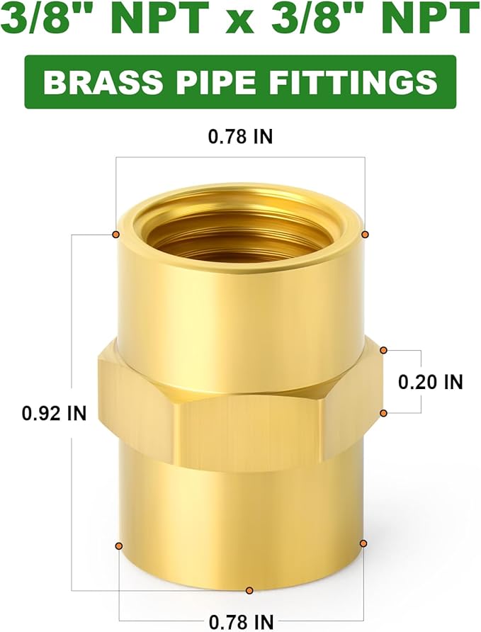 TAISHER 8PCS Brass Pipe Fitting, Coupling, 3/8-Inch Female Pipe x 3/8-Inch Female Pipe