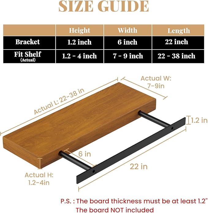 Floating Shelf Bracket Heavy Duty Shelving Brackets,Decorative Floating Shelf Hardware Black,Hidden Metal Shelf Support Bracket(22X6X1.2-Starter Jig)