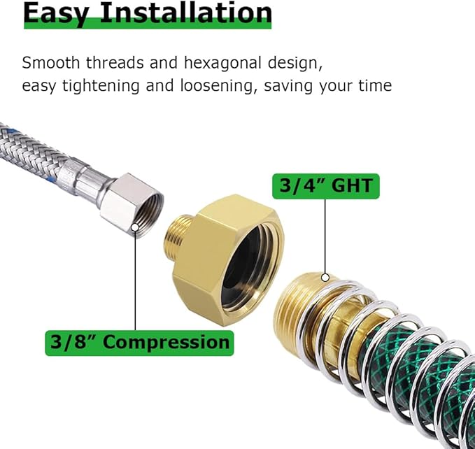 Hooshing 2PCS 3/4 GHT Female to 3/8 Compression Male Thread Reducer Faucet Adapter Brass Water Line Fittings Water Supply Adapter for Kitchen Bathroom Plumbing