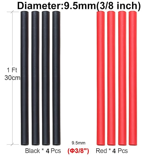 8 FT Diameter 3/8 Inch 3:1 Heat Shrink Tubing Dual Wall Adhesive Lined Marine Grade Electrical Cable Heat-Shrink Insulation Wrap Tube(Black-4Ft, Red-4Ft)