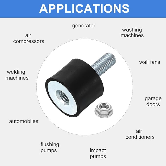 uxcell M8 Rubber Mounts, 1Pcs 25x20mm(DxH) Rubber Cylindrical Anti Vibration Isolator Shock Absorber with Lock Nut for Car Bobbin Generator Air Compressors
