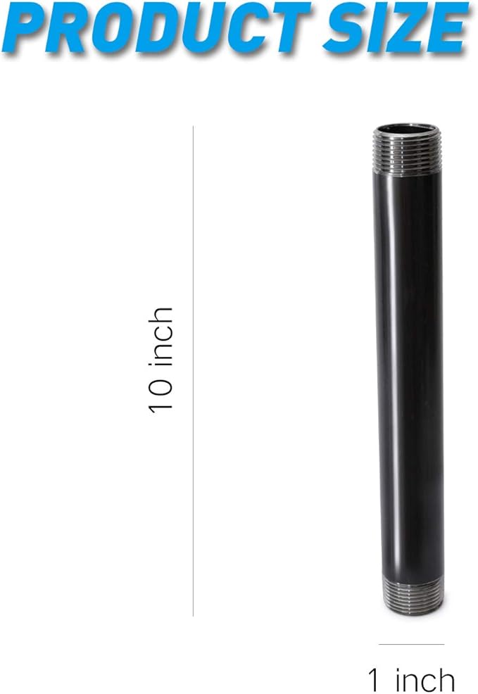 1"x10" Industrial Pipe, Home TZH 10 Pack Iron Pipe, Heavy Duty Pre-Cut Steel Pipe, Threaded Metal Pipe Nipple for Industrial Vintage Style DIY Project/Furniture/Shelving Decoration (1"x10", Grey)