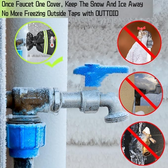 2 Pack Outdoor Faucet Covers for Winter, 15" W x 35" H Outside Yard Hydrant Protector Socks Winter, Insulated Hose Bib Protector Cover, Spigot Pipe Cover Freeze Protection Black