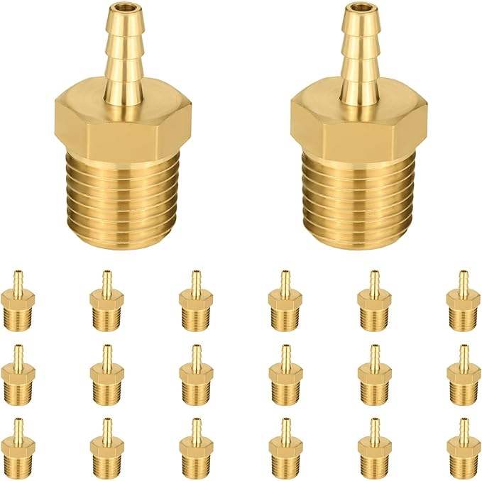 (Pack of 20) EFIELD Brass Hose Barb Fitting Adapter, 1/8" Barb x 1/4" NPT Male Pipe Fitting,(BARB002-20PCS)