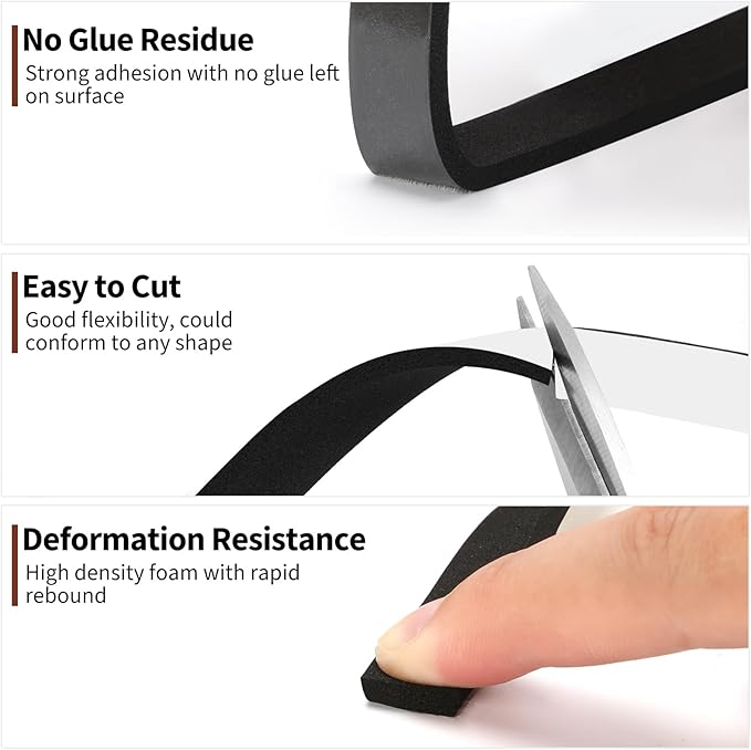 Yotache Foam Strips with Adhesive 1/2" x1/4", Neoprene Weather Stripping High Density Foam Tape for Doors and Windows Insulation, 2 Rolls x 13 Feet Long Each, Total 26 Feet Long