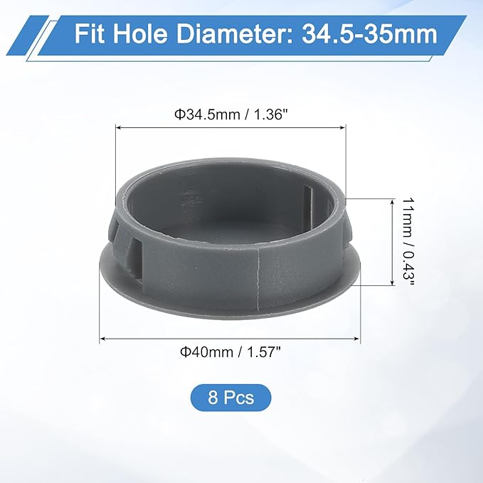 uxcell 8Pcs 35mm(1-3/8") Nylon Hole Plugs, Flush Type Panel Round Snap in Fastener Knockout Locking Plugs for Furniture Insert End Caps Panels, Gray