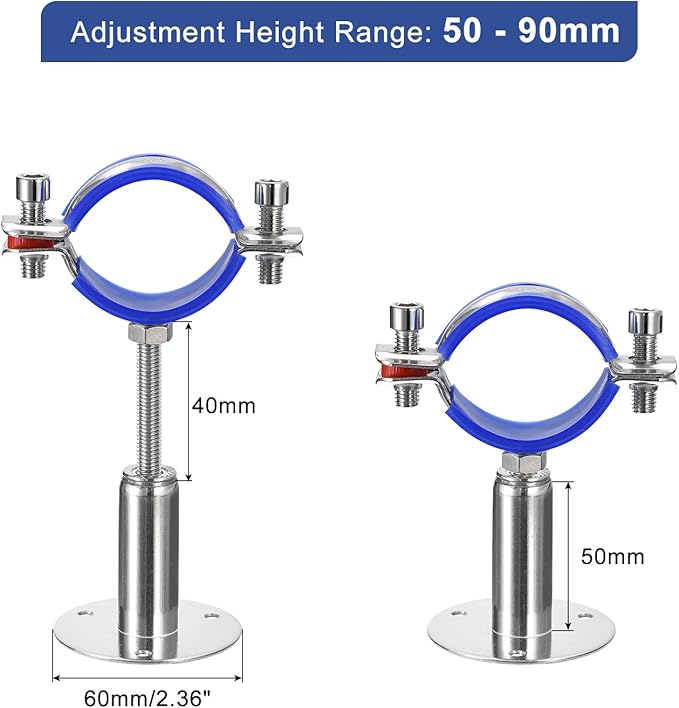 uxcell 2Pcs Stainless Steel Pipe Supports Wall Mount Ceiling Mount Pipe Bracket Adjustable Clamp Pipe Strap Fit for Dia 48-51mm Pipe Tube