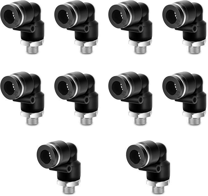 10 Pcs Push to Connect Fittings 3/8 Inch Tube OD x 1/8 Inch NPT Thread Pneumatic Male Elbow Quick Connect Air line fittings