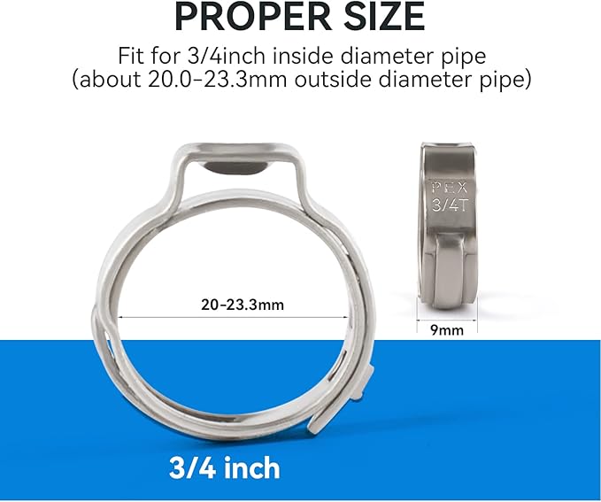200 Pack 3/4 Inch Pex Cinch Clamp Rings,Premium 304 Stainless Steel PEX Crimp Ring,Pex Fitting Clamps Pinch Ring for PEX Tubing Pipe Fittings Connection