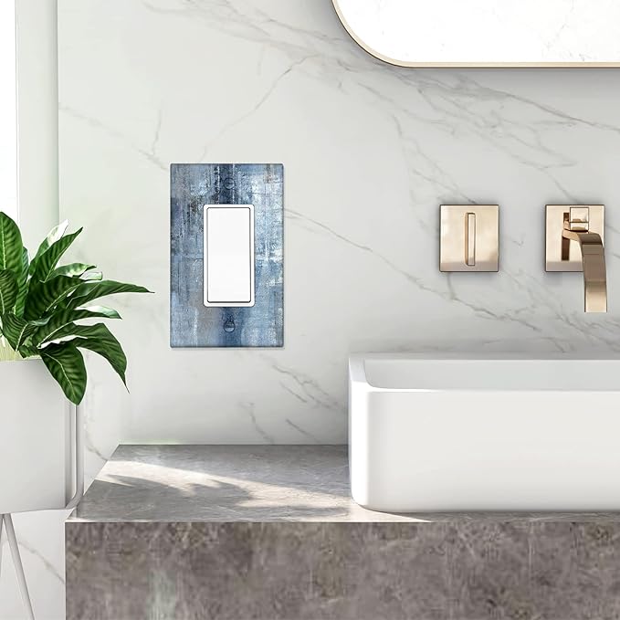 Blue and Grey 1-Gang Rocker Wall Plate Cover Abstract Art Decorative Light Switch Cover Modern Electrical Outlet Covers Kitchen Accessories & Decor