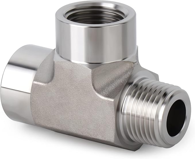 TAISHER 1PCS Forging of 304 Stainless Steel Tee Pipe Fittings, 3/8" NPT Female x 3/8" NPT Female x 3/8" NPT Male Pipe Fittings, Male Run Tee