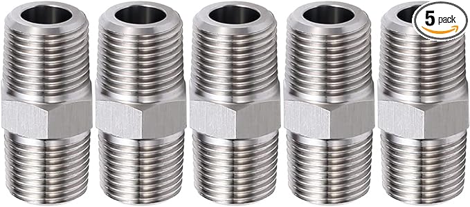 JoyTube 3/4" Male to 3/4" Male NPT Hex Nipple, 304 Stainless Steel Threaded Pipe Fittings (Pack of 5)