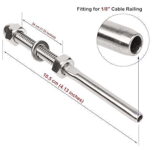 BLIKA 20 Pack 1/8" Cable Railing Swage Threaded Stud Tension End Fitting Terminal for Cable Deck Railing, T316 Stainless Steel, Swage Threaded Terminal, 1/8" Cable Railing Hardware