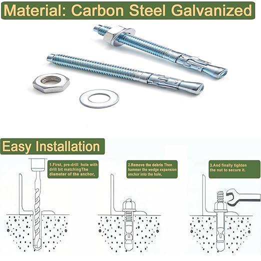 10 Pcs 1/2" x5-1/2 Wedge Anchors Zinc Coated for Heavy Duty Concrete Wall Anchor Cement Wall Base Bracket
