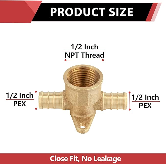 10 PCS EFIELD 1/2" Pex X 1/2" Pex X 1/2" Female NPT Drop-ear Tee, Barb Crimp Brass Pex Fittings, ASTM F1807,(PEX1807172)
