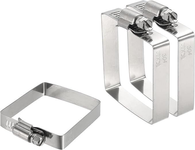 uxcell 3Pcs 304 Stainless Steel Rectangular Hose Clamp, Adjustable 2 x 2 Inch Square Worm Gear Duct Pipe Tube Clamps for Ducting Bracket Cable Tray Bridge Project Systems, Silver